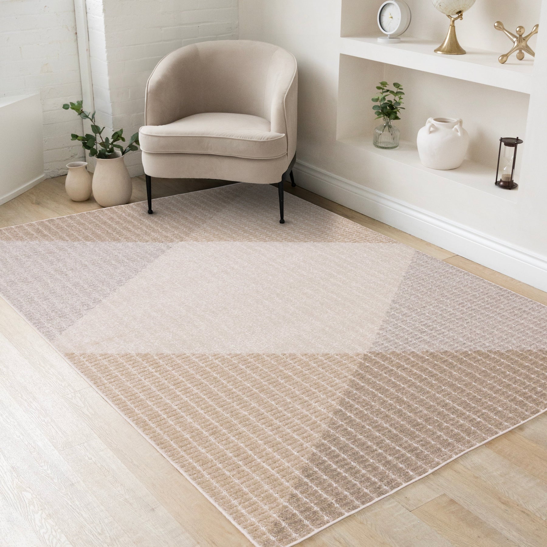 Alta Rug Collection Alta Taupe Grey White Beige Striped Triangle Design Rug – Devos ...