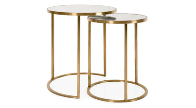 Bali Nesting End Tables Mirror Glass Top with brushed gold metal base by decor-rest accent on home - Devos Furniture Inc.