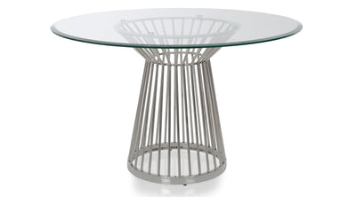 Atlantis glass and chrome round dining table by decor-rest accent on home - Devos Furniture Inc.