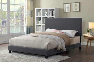 Grey Linen Upholstered Platform Bed with Headboard T2110G Single, Double, Queen, King - Devos Furniture Inc.