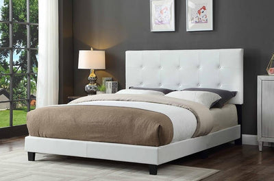 White PU Upholstered Platform Bed with Button Tufted Headboard T2113W Single, Double, Queen, King - Devos Furniture Inc.