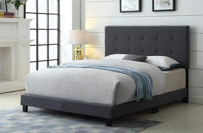 Grey Linen Upholstered Platform Bed with Button Tufted Headboard T2113G Single, Double, Queen, King - Devos Furniture Inc.