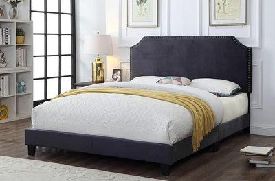 Charcoal Grey Velvet Upholstered Platform Bed with Headboard T2116C Single, Double, Queen, King - Devos Furniture Inc.