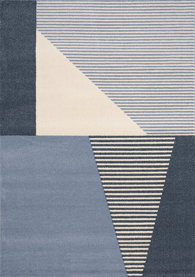 Safi Blue Cream Blocks Stripes Rug by Kalora Interiors - Devos Furniture Inc.