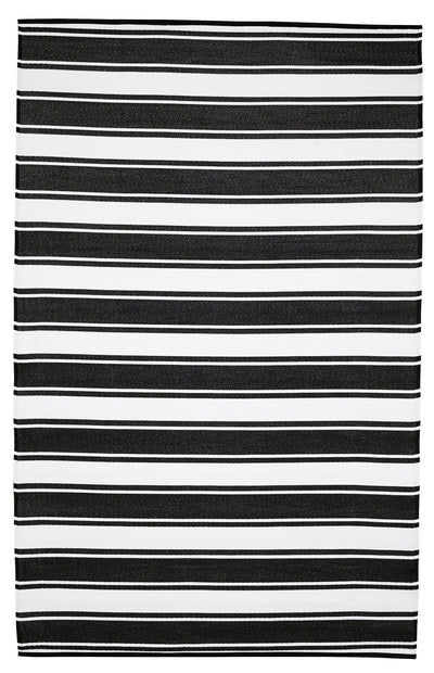 Fiesta FIE-4511-BLKWHT Indoor Outdoor Black White Band Reversible Plastic Area Rug By Viana Inc - Devos Furniture Inc.