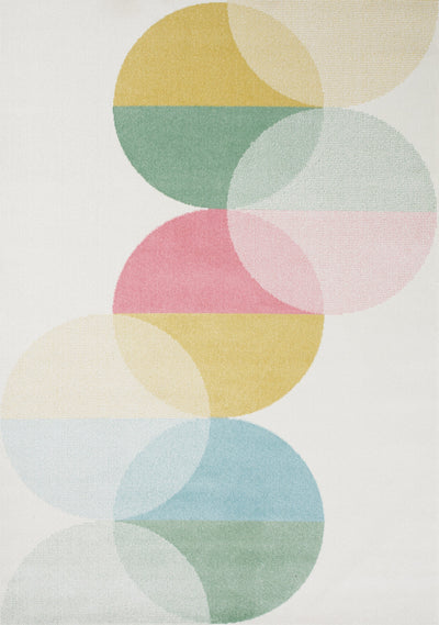 Kids Cream Green Yellow Circles Area Rug by Kalora Interiors - Devos Furniture Inc.