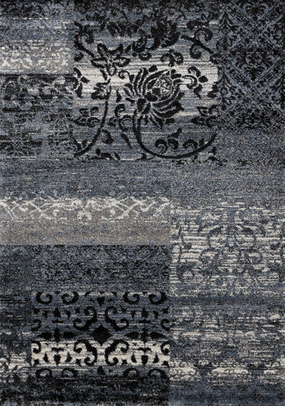 Breeze Blue Black Cream Pattern Patchwork Rug by Kalora Interiors - Devos Furniture Inc.