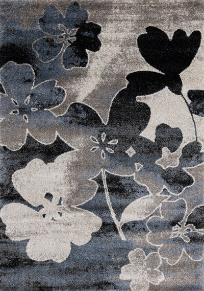 Breeze Blue Cream Black Poppies Rug by Kalora Interiors - Devos Furniture Inc.