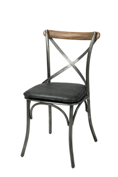 Metal Crossback Chair With Vintage Black Seat Cushion by LH Imports - Devos Furniture Inc.