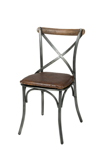 Metal Crossback Chair With Vintage Brown Seat Cushion by LH Imports - Devos Furniture Inc.