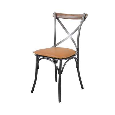 Metal Crossback Chair With Vintage Cognac Seat Cushion by LH Imports - Devos Furniture Inc.