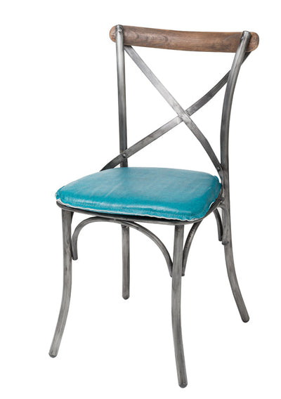 Metal Crossback Chair With Peacock Blue Seat Cushion by LH Imports - Devos Furniture Inc.