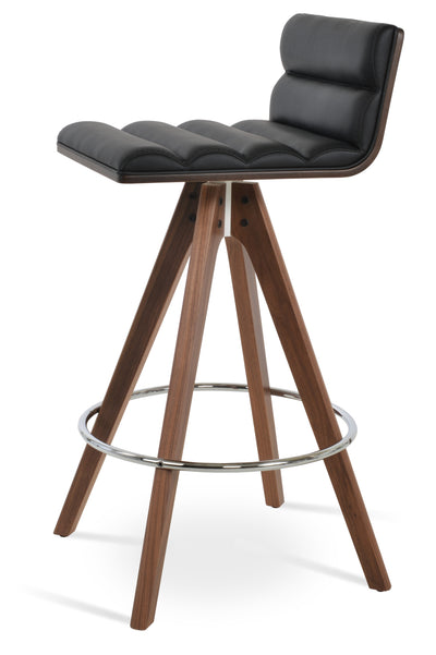 Corona - Comfort Pyramid Swivel Stool with Black Leatherette Seat and Beech Walnut Finished Wood Base by BNT sohoConcept - Devos Furniture Inc.