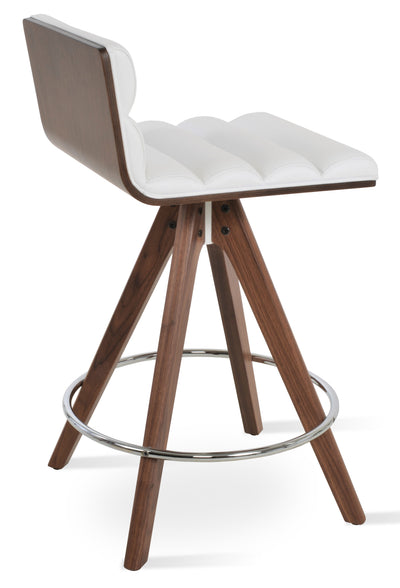 Corona - Comfort Pyramid Swivel Stool with White Leatherette Seat and Beech Walnut Finished Wood Base by BNT sohoConcept - Devos Furniture Inc.
