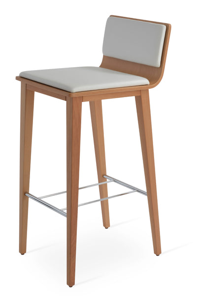 Corona - Wood Stools with White Leatherette Seat and Beech Natural Finished Wood Base by BNT sohoConcept - Devos Furniture Inc.
