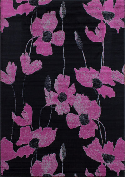Fiona 3805_6945 Bright Pink Black Flowers Area Rug by Novelle Home - Devos Furniture Inc.