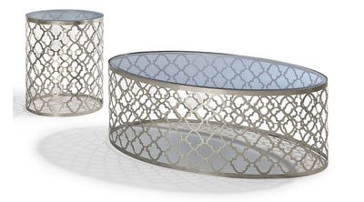 Quatrefoil Brushed Stainless Steel coffee and end table by decor-rest accent on home - Devos Furniture Inc.