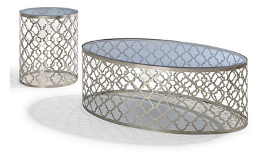 Quatrefoil Brushed Stainless Steel coffee and end table by decor-rest accent on home - Devos Furniture Inc.