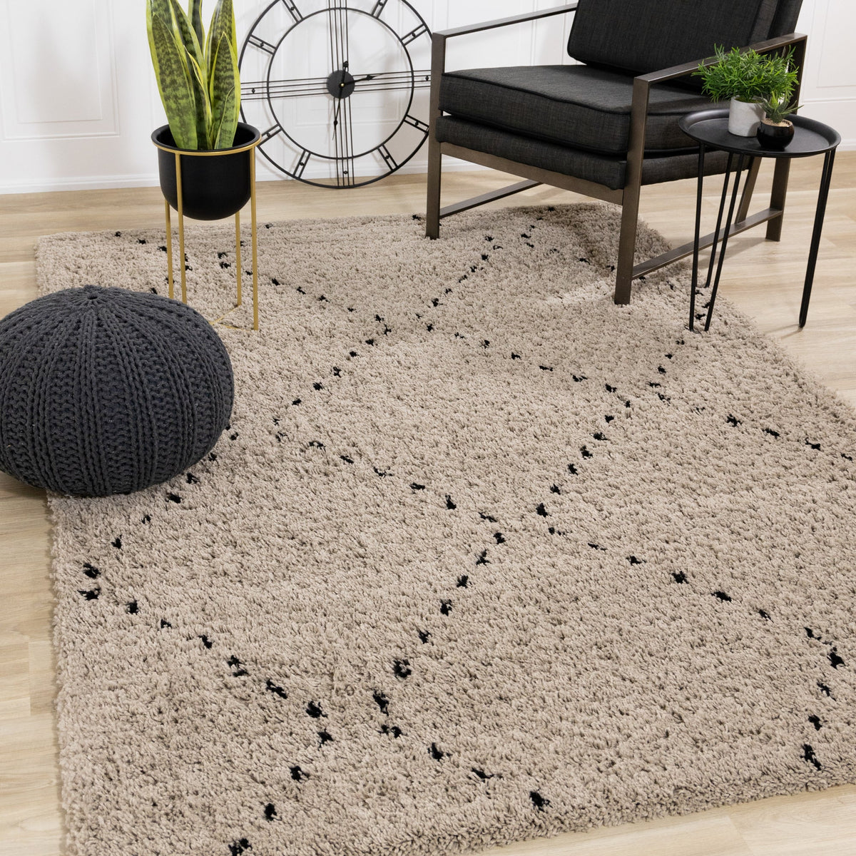 Rondo Beige Black Diamond Stitch Shag Rug by Kalora Interiors | Cheap ...