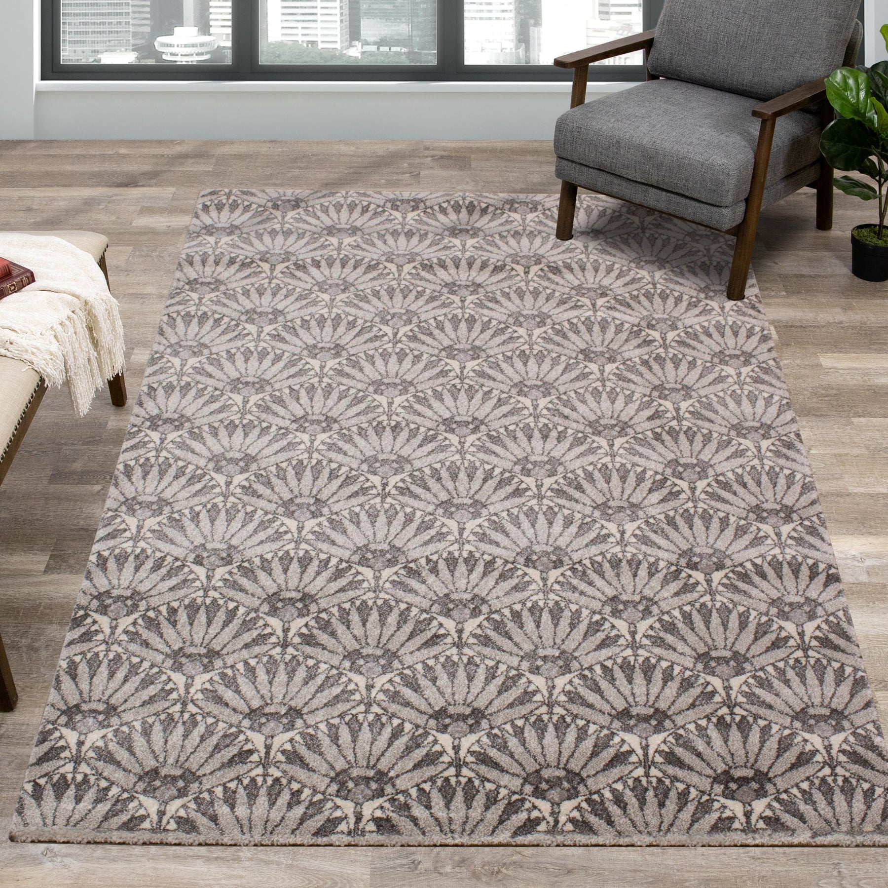 Safi Grey Cream Art Deco Rug by Kalora Interiors