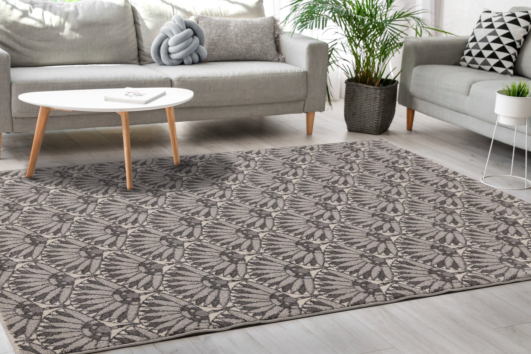 Safi Grey Cream Art Deco Rug by Kalora Interiors