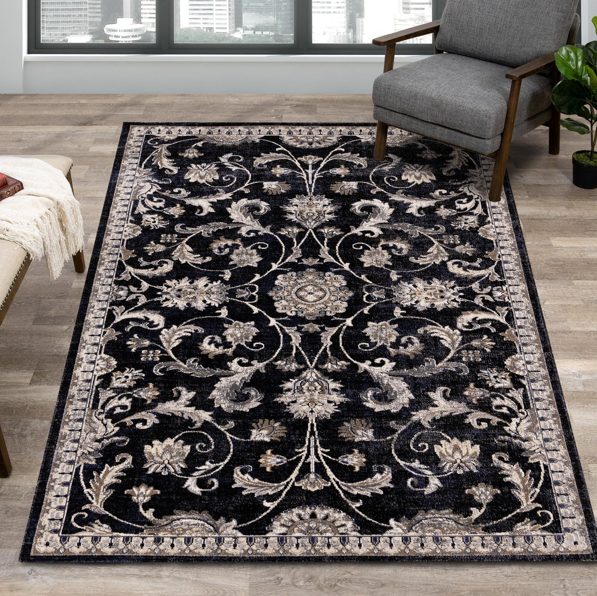 Sara Black Grey Elegant Traditional Rug by Kalora Interiors | Cheap ...