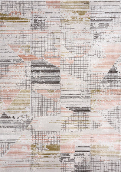 Darcy Grey Pink Green Distressed Angular Plush Rug by Kalora Interiors - Devos Furniture Inc.