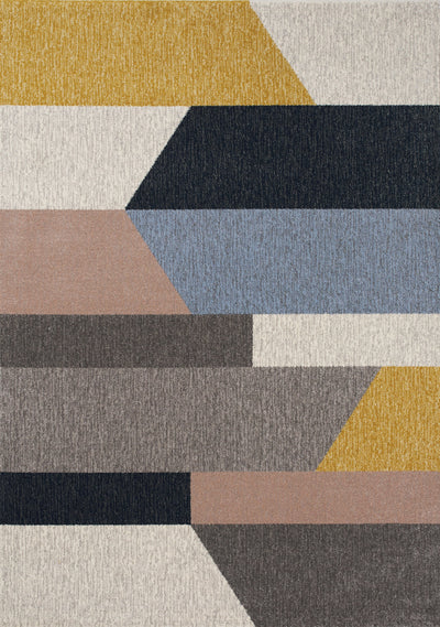 Safi Cream Yellow Blue Multicolour Bands Rug by Kalora Interiors - Devos Furniture Inc.