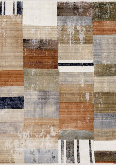Serene Beige Orange Blue Cream Patchwork Quilt Design Rug by Kalora Interiors - Devos Furniture Inc.