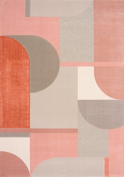 Belle Pink Grey Cream Multi-Geometric Pattern Plush Rug by Kalora Interiors - Devos Furniture Inc.
