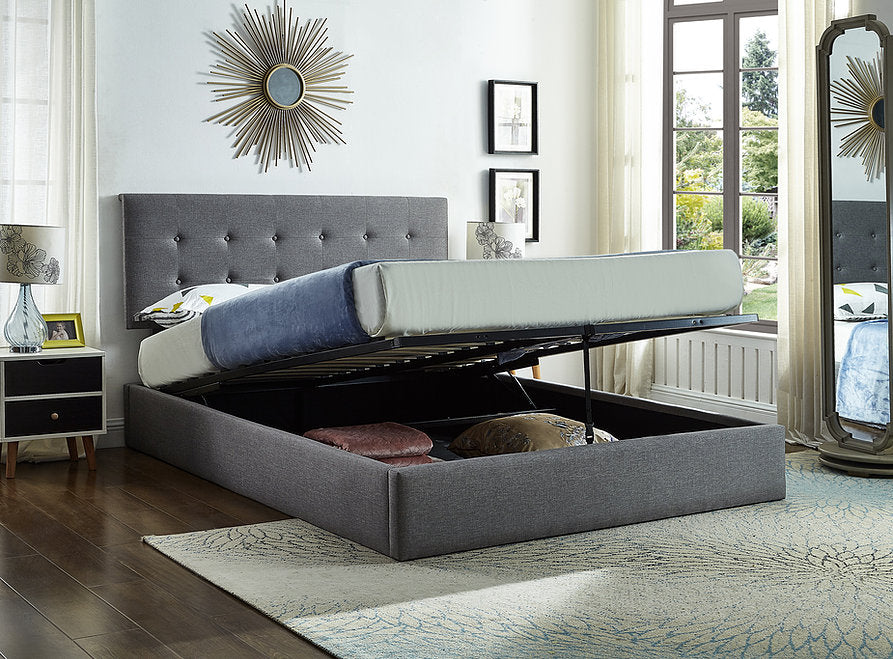 IF 5445 60 Grey Linen Queen Storage Bed with Hydraulic Lift Devos Furniture Inc