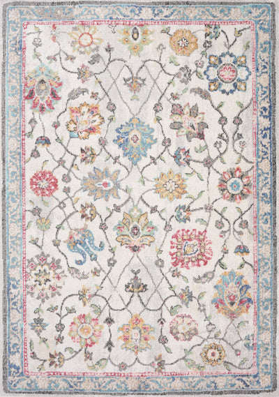 Fresco Cream Grey Pink Yellow Orange Floral Border Rug by Kalora Interiors - Devos Furniture Inc.