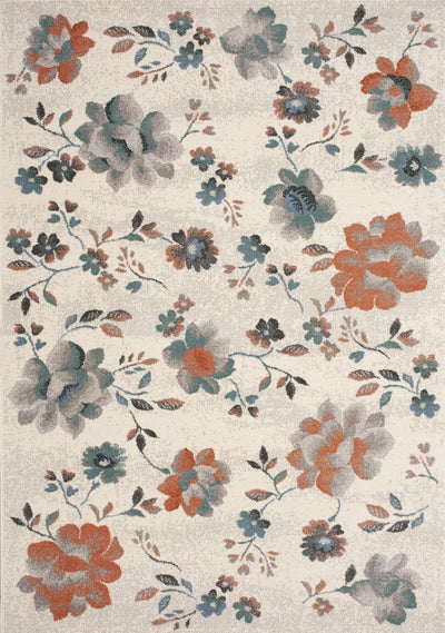 Safi Cream Grey Orange Floral Toile Rug by Kalora Interiors - Devos Furniture Inc.