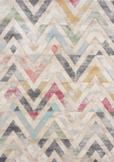 Folio Cream Grey Blue Pink Yellow Distressed Carved Chevron Rug by Kalora Interiors - Devos Furniture Inc.