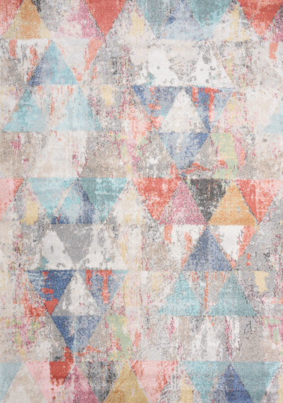Fresco Distressed Grey Pink Blue Yellow Triangular Pattern Rug by Kalora Interiors - Devos Furniture Inc.
