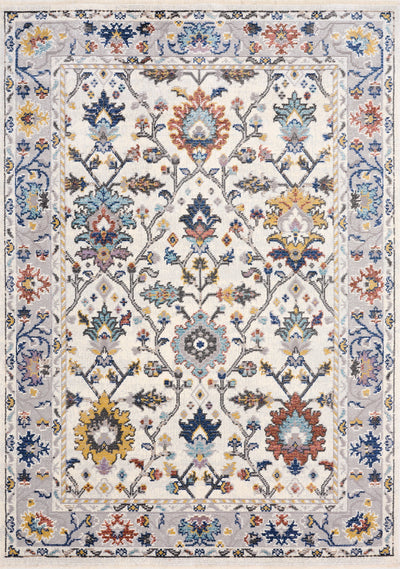 Evora Cream Pink Blue Yellow Floral Vine Border Rug by Kalora Interiors - Devos Furniture Inc.
