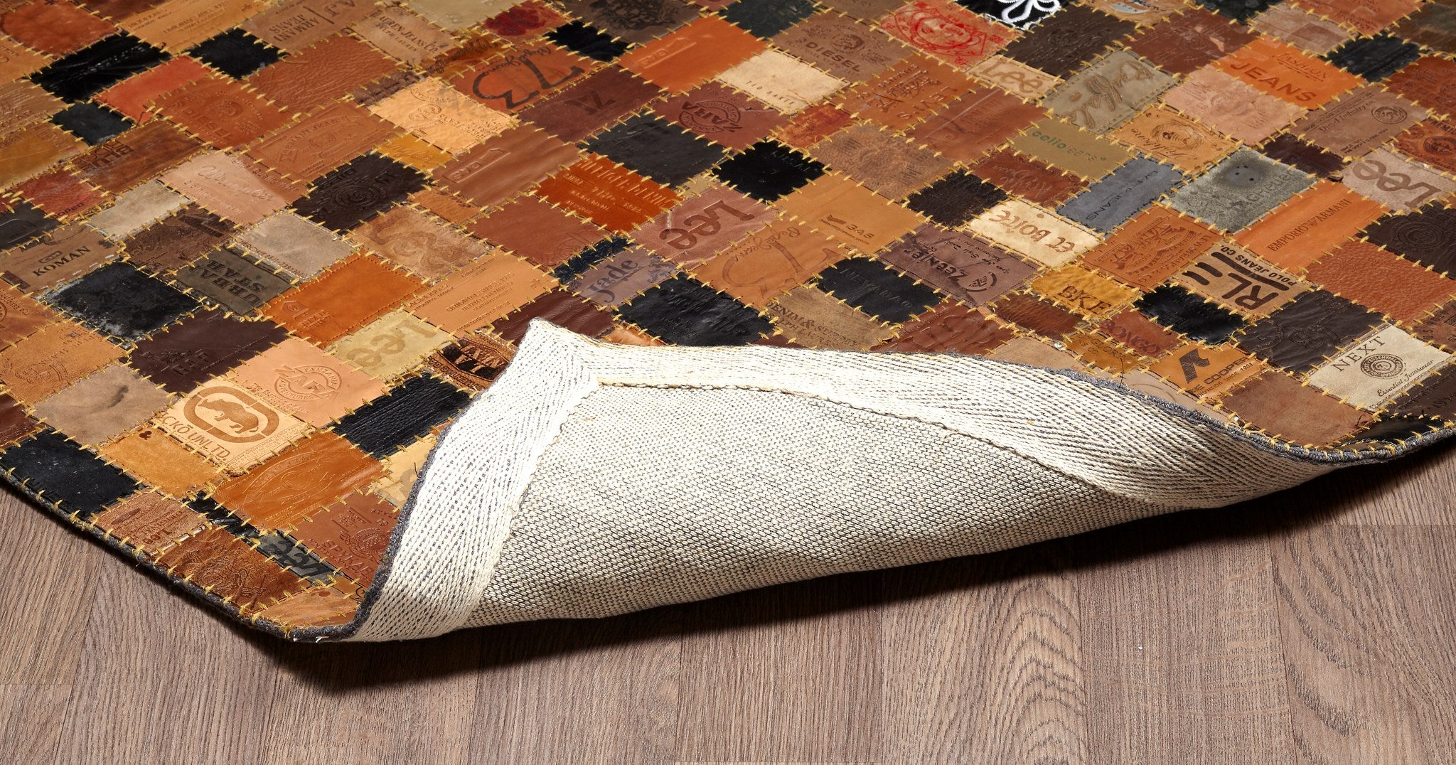 Esquire JEA-BRN Jean label Handmade Leather Hide Area Rug By Viana