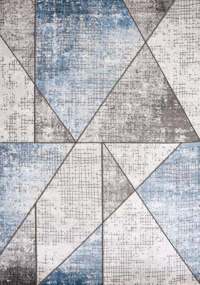 Darcy Grey Cream Blue Angular Carved Pile Rug by Kalora Interiors - Devos Furniture Inc.