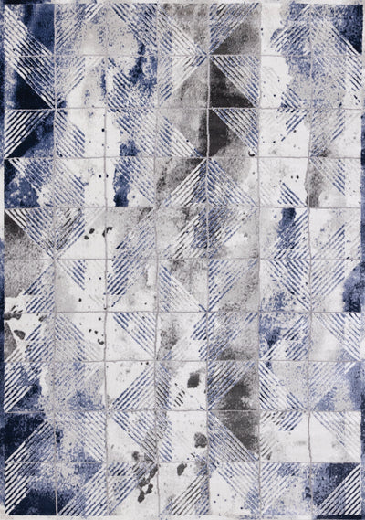 Chorus Grey Blue White Distressed Triangle Grid Rug by Kalora Interiors - Devos Furniture Inc.