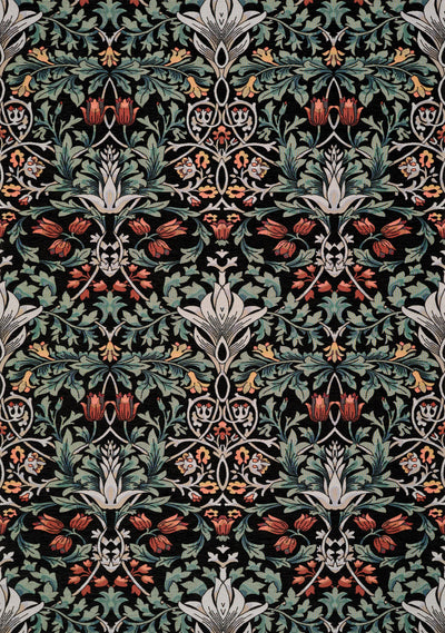 Cathedral Green Black Red Grey Yellow Symmetrical Floral Print Rug by Kalora Interiors - Devos Furniture Inc.