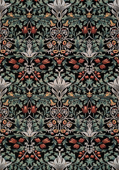 Cathedral Green Black Red Grey Yellow Symmetrical Floral Print Rug by Kalora Interiors - Devos Furniture Inc.