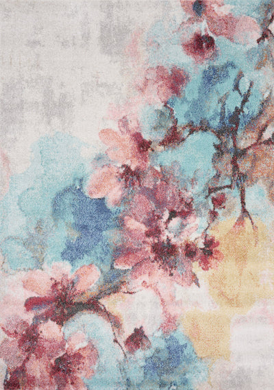 Fresco Blue Pink Yellow Cherry Blossom Rug by Kalora Interiors - Devos Furniture Inc.