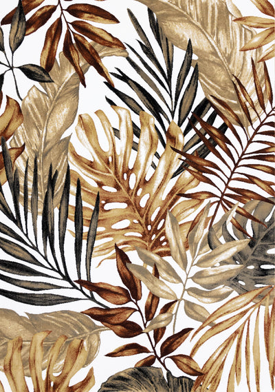 Claro White Beige Grey Palm Leaf Pattern Rug by Kalora Interiors - Devos Furniture Inc.