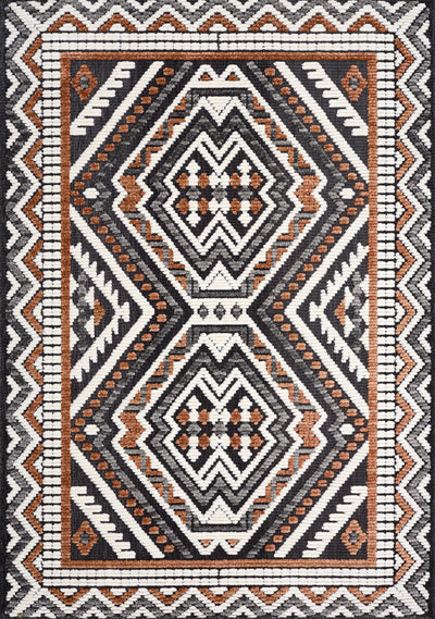 Lawson Grey Cream Orange Double Medallion Contemporary Machine Washable Foldable Rug by Kalora Interiors - Devos Furniture Inc.