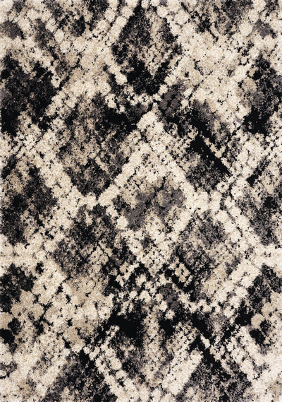 Maroq Cream Grey Beige Distressed Diamond Shag Rug by Kalora Interiors - Devos Furniture Inc.